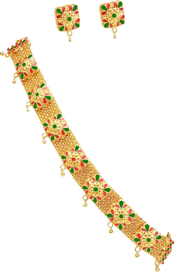 Assamese_Traditional_Red-Green_Colour_Golpata_Jewellery_Set_For_Women